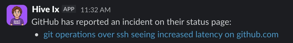 Hive Ix - Slack Notification on vendor outage